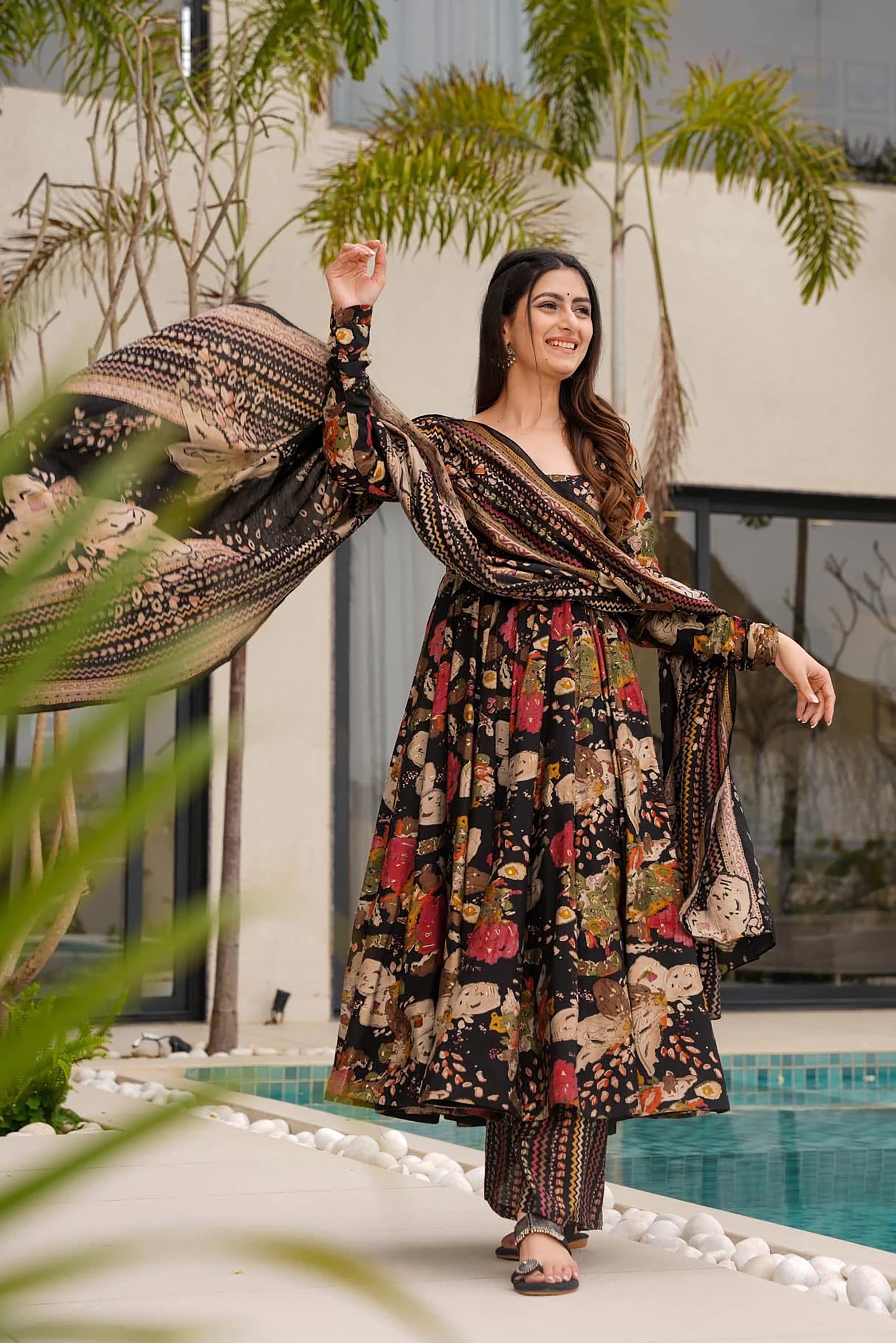 Royal Blush Heavy Air Tex Chinon Designer Suit | Printed Celebration Ensemble