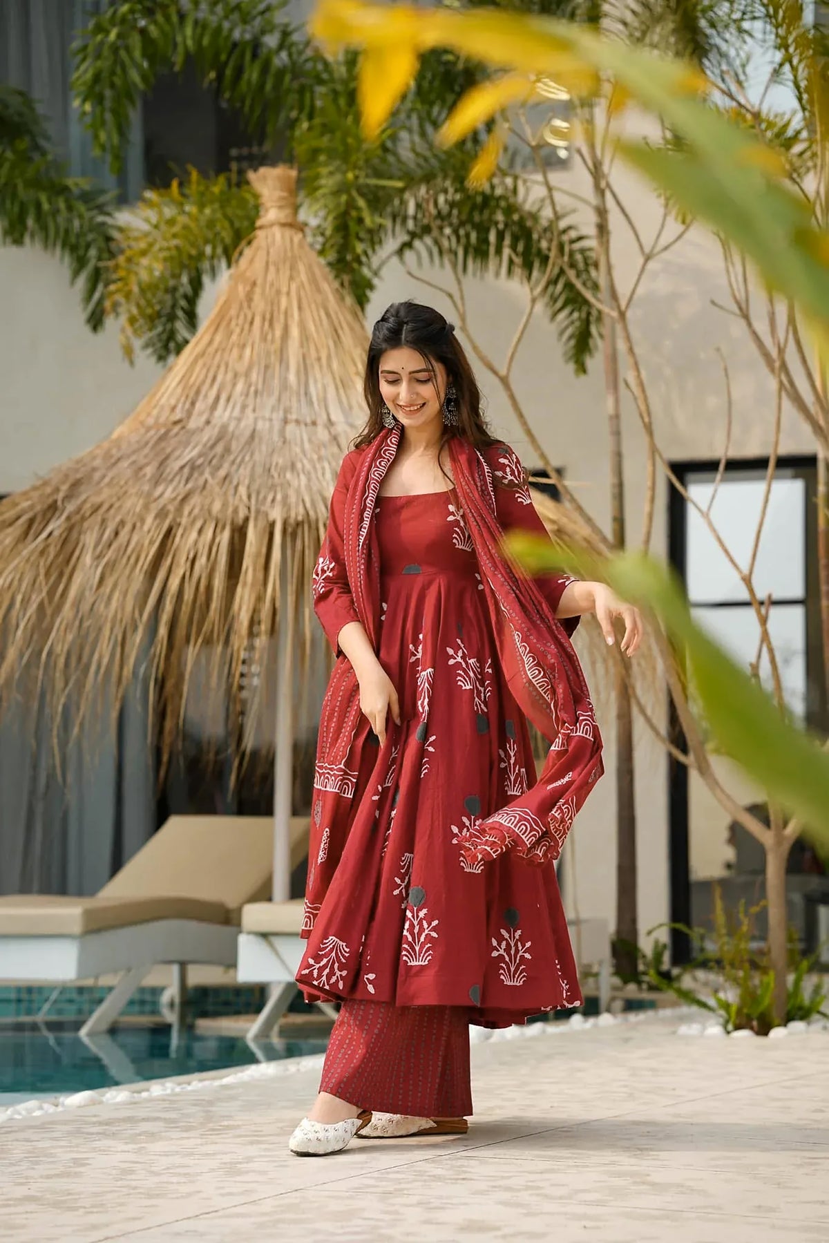 Multi-Color Digital Print Anarkali Gown | Heavy Mal Cotton Couture with Dupatta