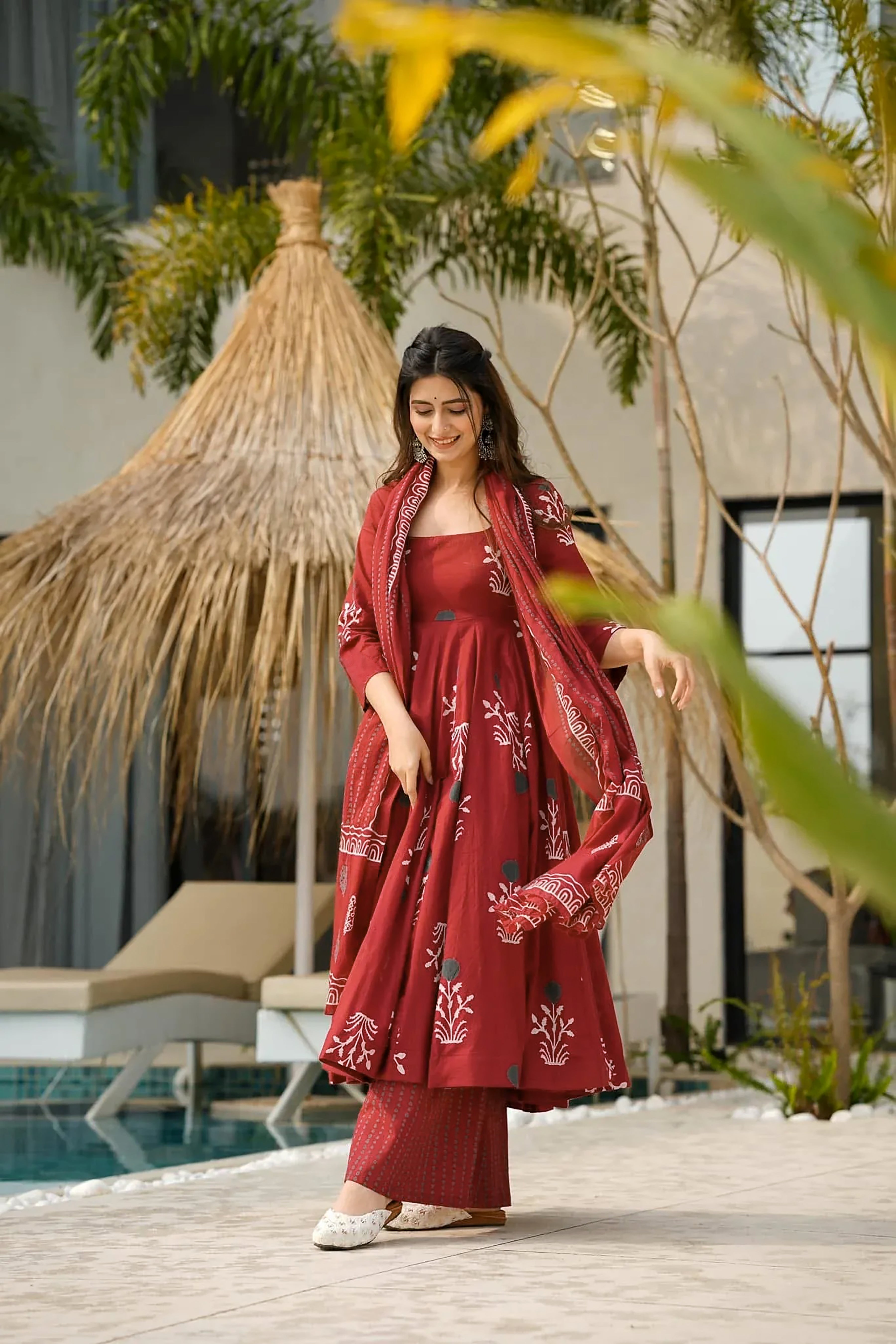 Meadow Breeze Heavy Air Tex Chinon Designer Suit | Printed Serene Ensemble