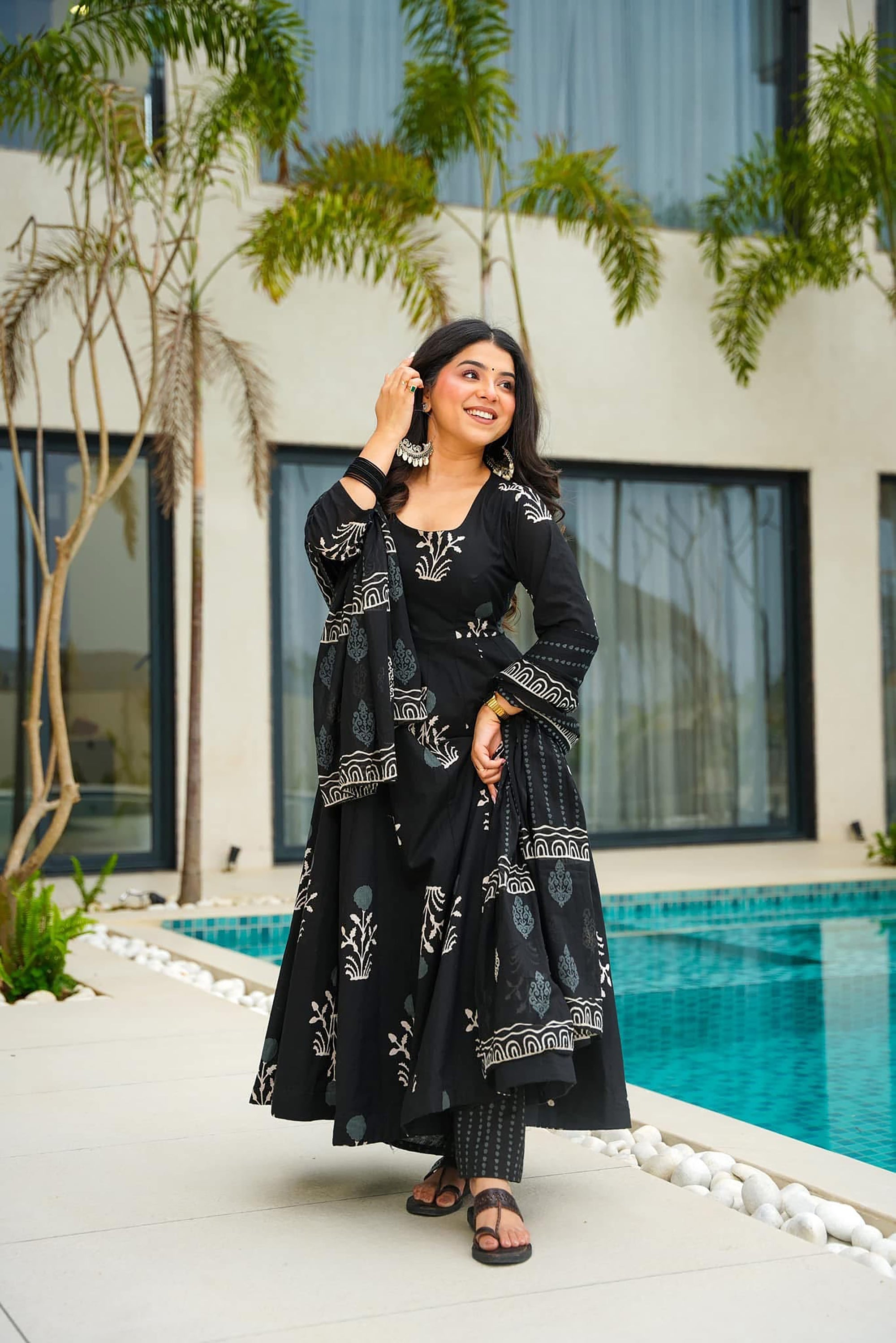 Autumn Glow Heavy Air Tex Chinon Designer Suit | Printed Festive Ensemble