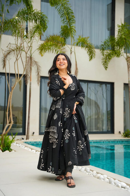 Vibrant Multi-Color Heavy Mal Cottan Anarkali Gown | Fully Flared Festive Wear