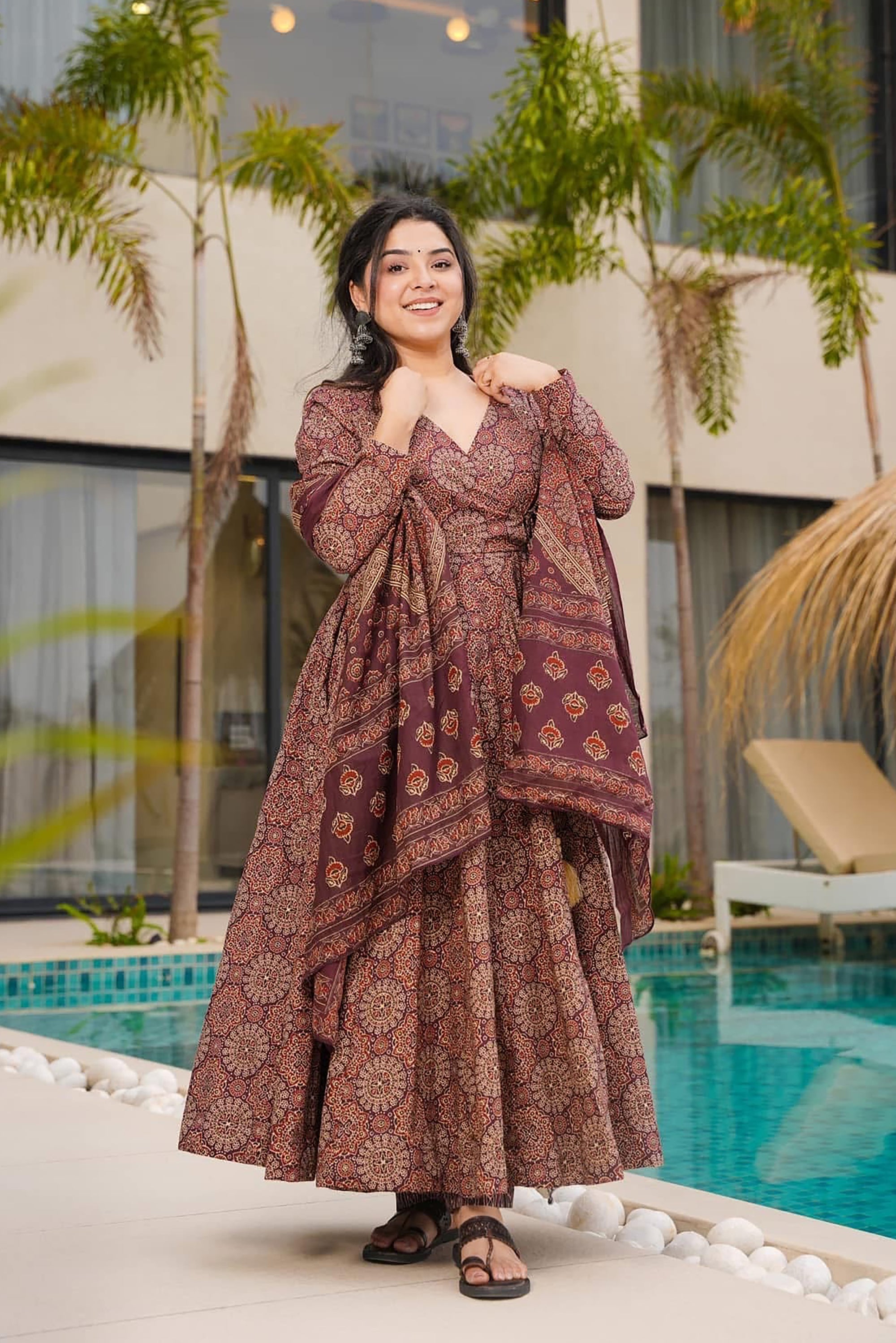 Midnight Ocean Heavy Air Tex Chinon Designer Suit | Printed Regal Ensemble