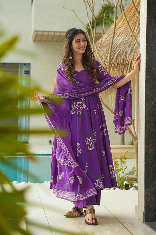 Elegant Multi-Color Heavy Mal Cottan Anarkali Gown | Fully Flared Festive Ensemble