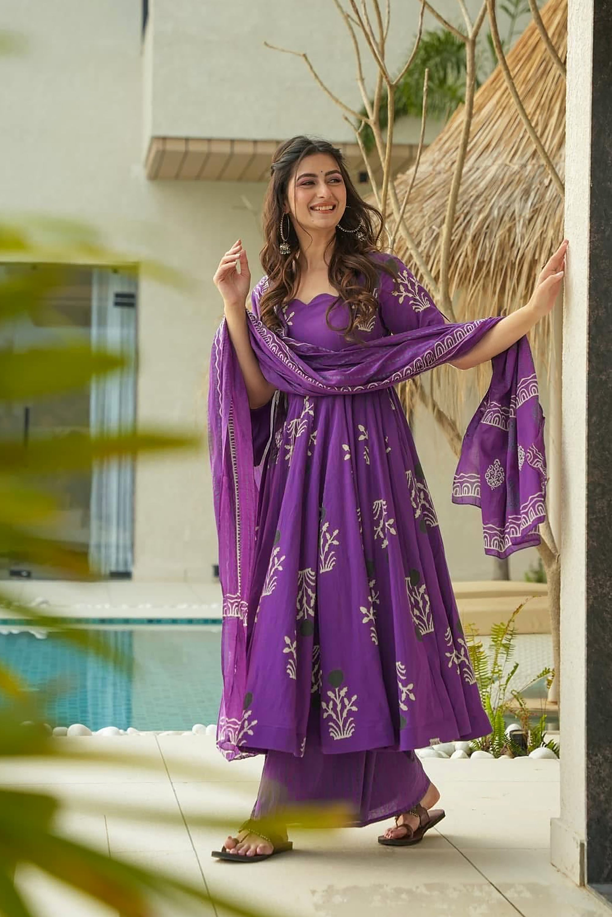 PRU30170 Elegant Multi-Color Heavy Mal Cottan Anarkali Gown | Fully Flared Festive Ensemble