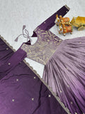 Purple & White Pure Peding Chinon Gown | Heavy 3mm Sequence Embroidery Couture