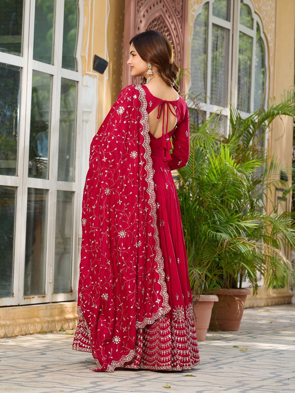 Rani Pure Vichitra Silk Gown | Heavy 7mm Sequence Embroidery Couture