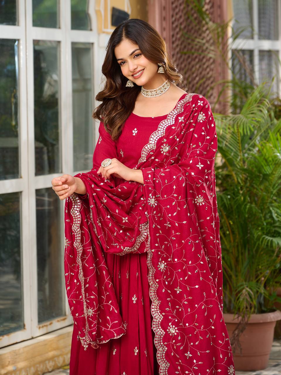Rani Pure Vichitra Silk Gown | Heavy 7mm Sequence Embroidery Couture