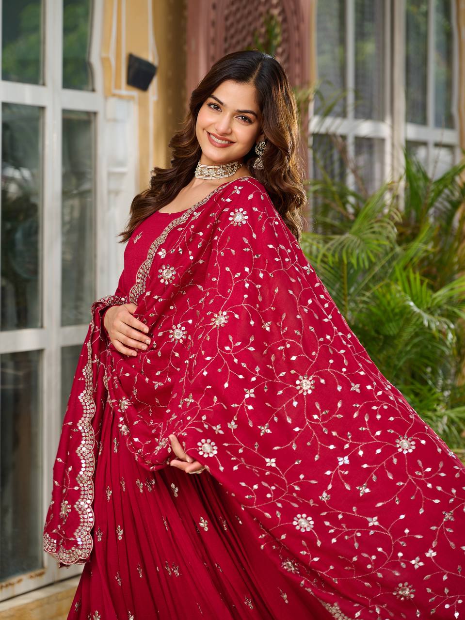 Rani Pure Vichitra Silk Gown | Heavy 7mm Sequence Embroidery Couture