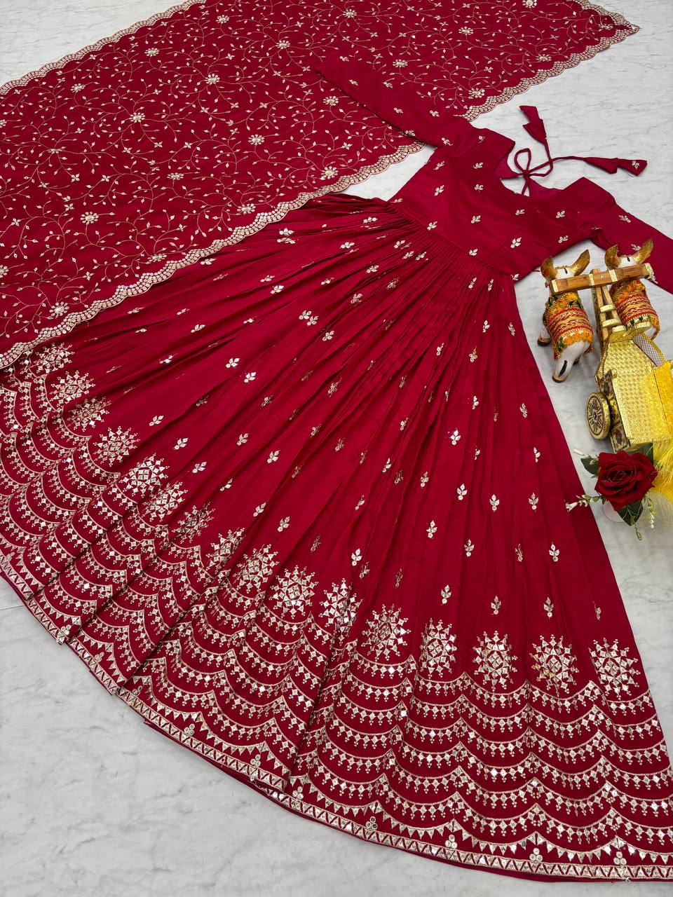 Rani Pure Vichitra Silk Gown | Heavy 7mm Sequence Embroidery Couture