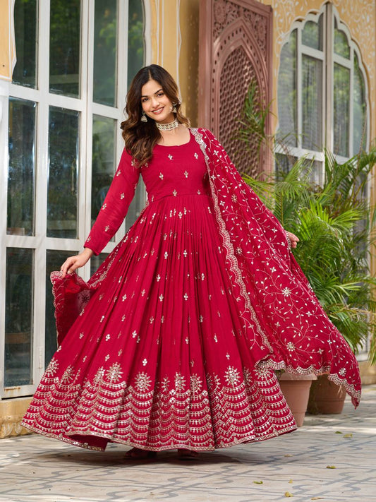 Rani Pure Vichitra Silk Gown | Heavy 7mm Sequence Embroidery Couture