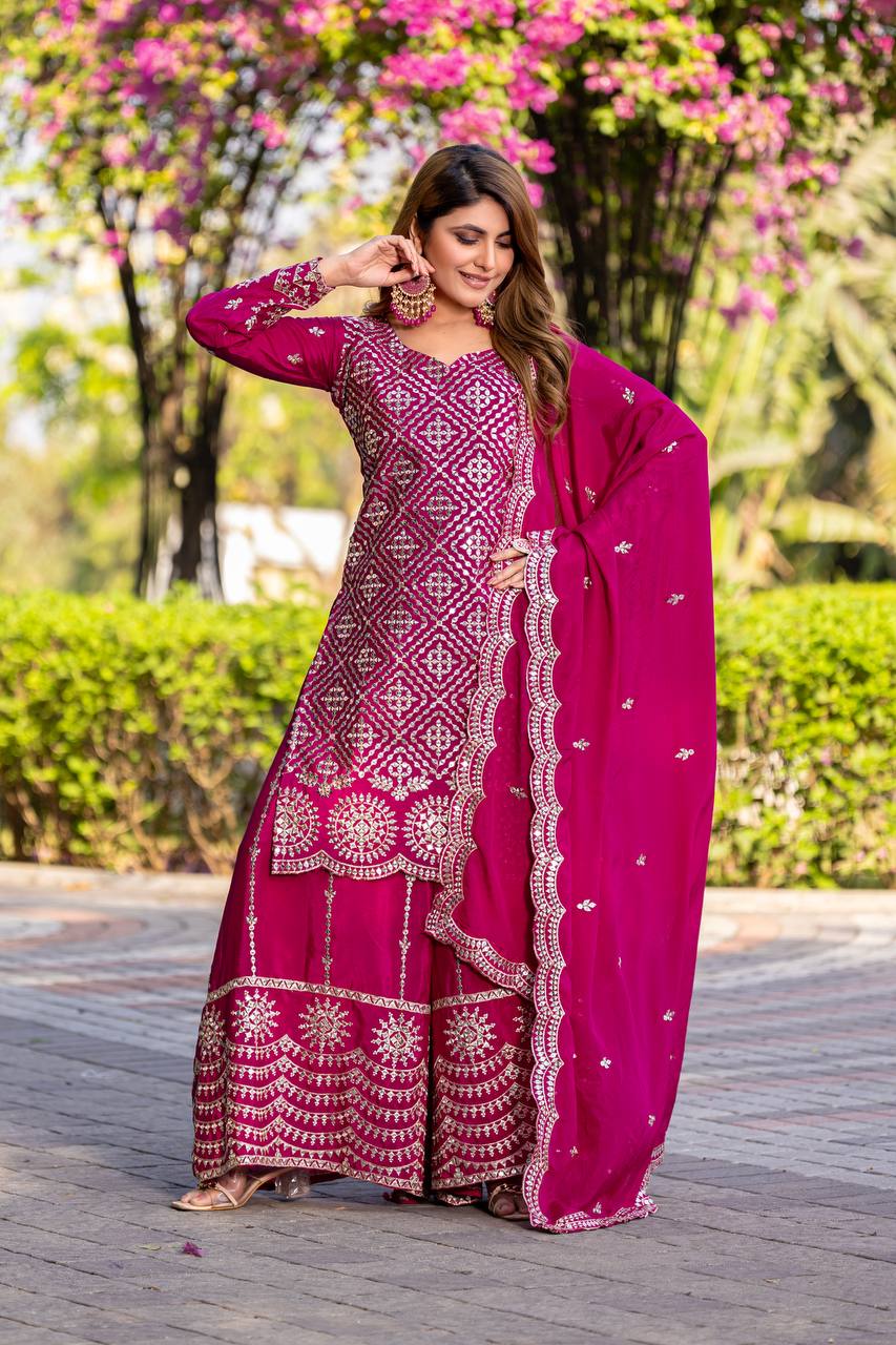 Pink Chinon Gown | Heavy Embroidery Thread & Sequence Work Couture