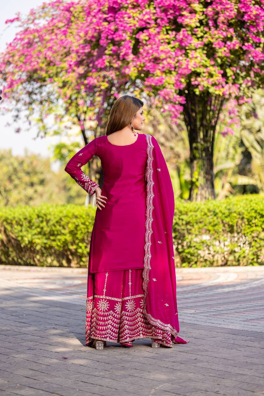 Pink Chinon Gown | Heavy Embroidery Thread & Sequence Work Couture