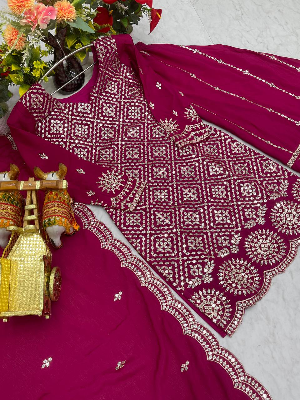 Pink Chinon Gown | Heavy Embroidery Thread & Sequence Work Couture