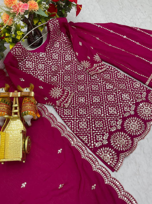 Pink Chinon Gown | Heavy Embroidery Thread & Sequence Work Couture