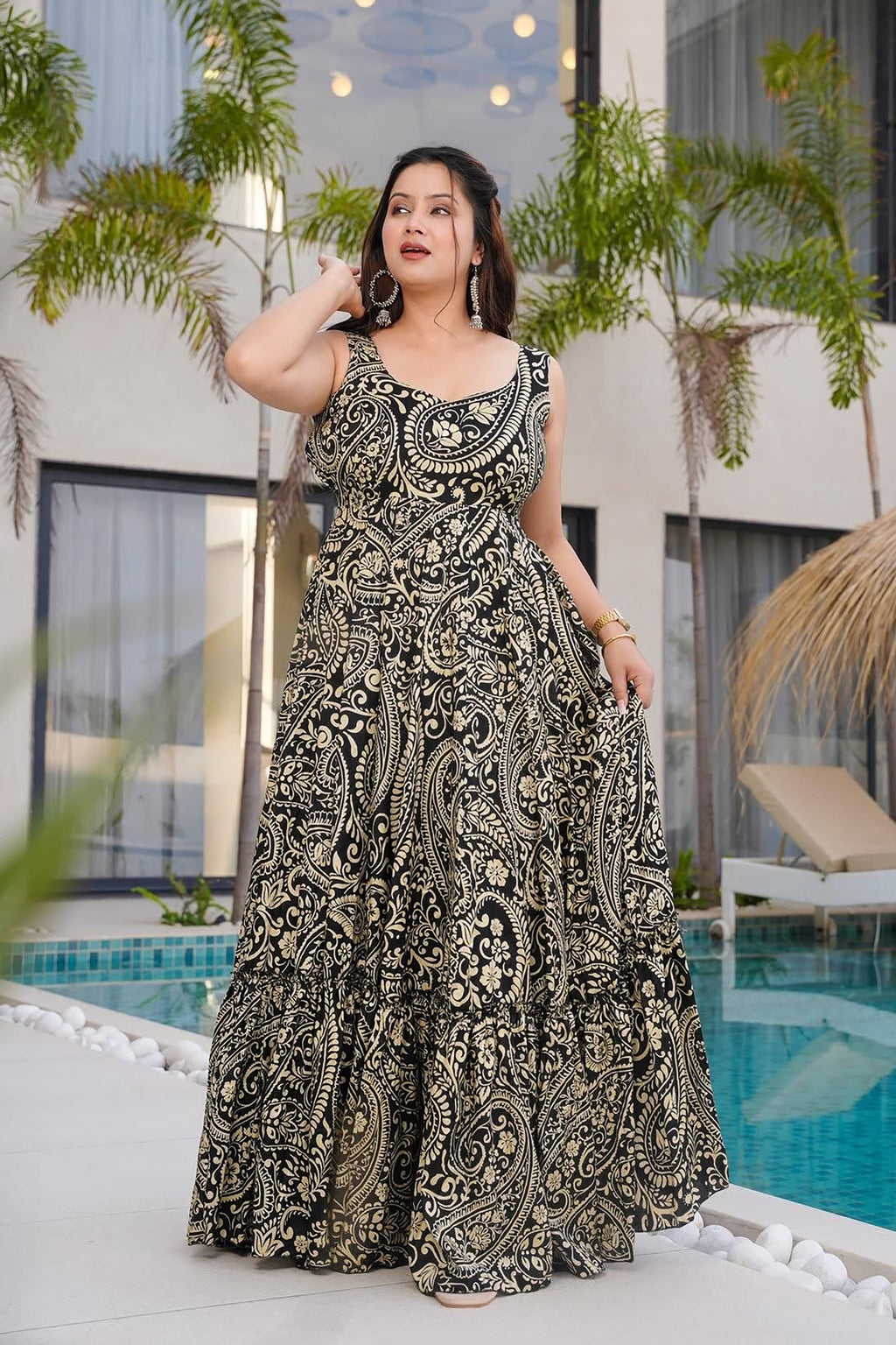 PRU30593 Heavy Rayon Digital Anarkali Gown | Fully Flared Festive Ensemble