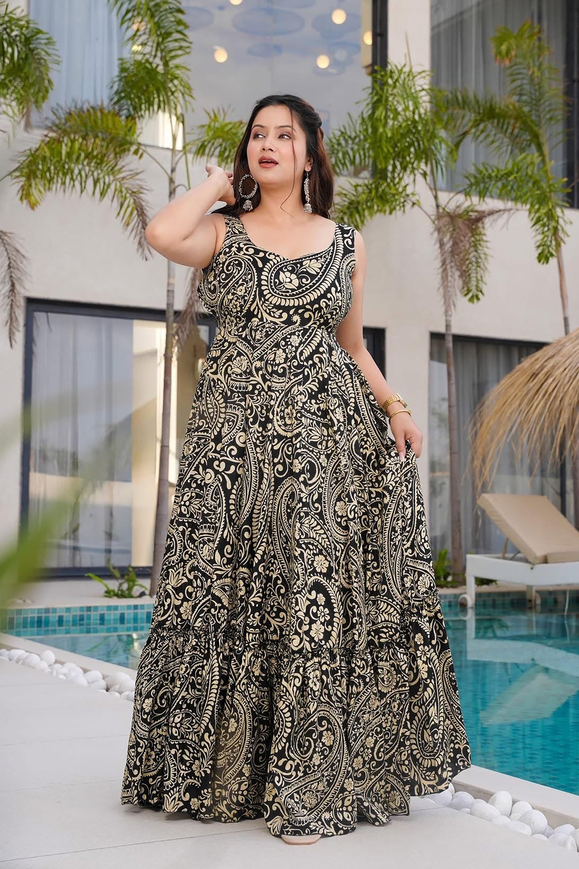 PRU30593 Heavy Rayon Digital Anarkali Gown | Fully Flared Festive Ensemble