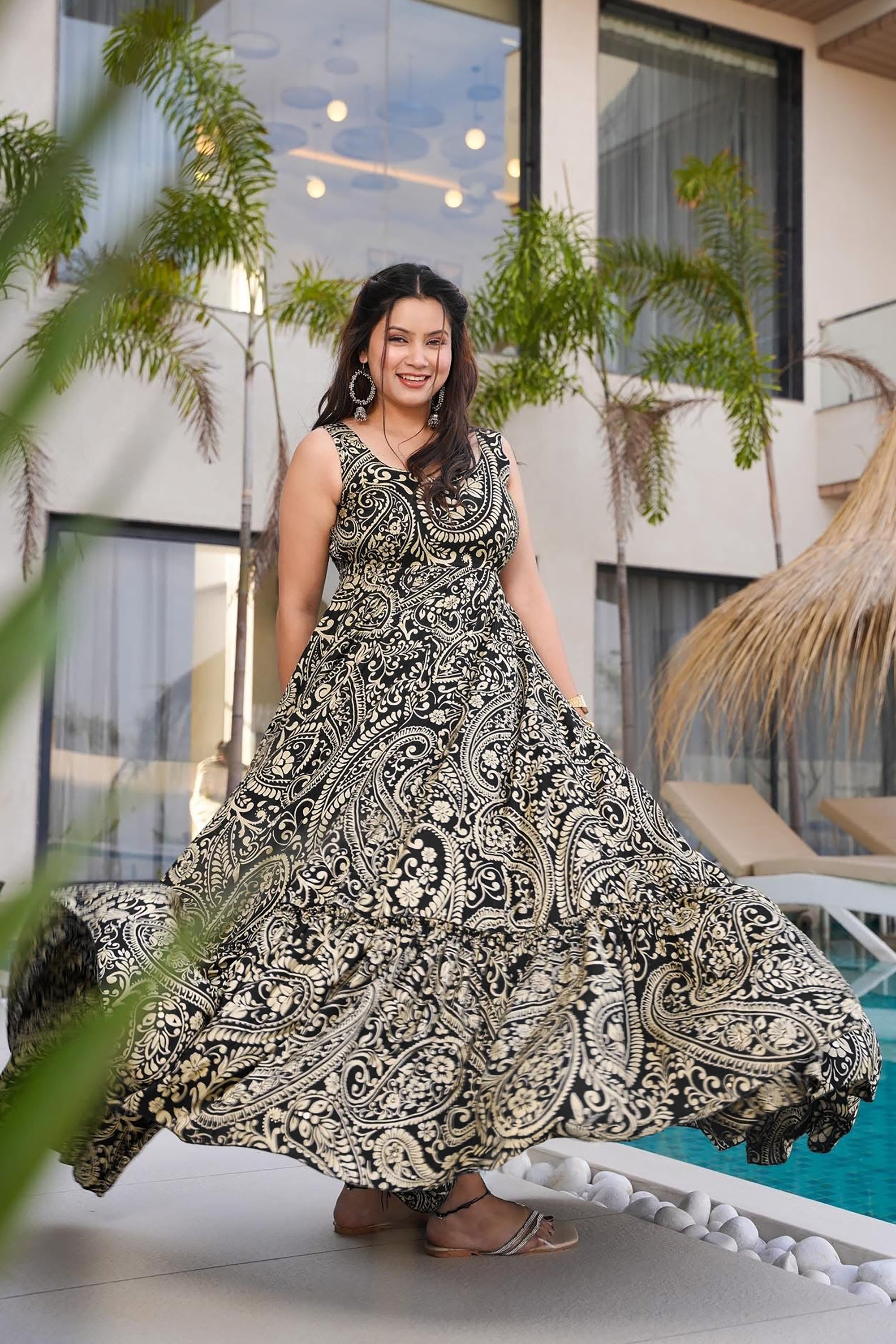 PRU30593 Heavy Rayon Digital Anarkali Gown | Fully Flared Festive Ensemble