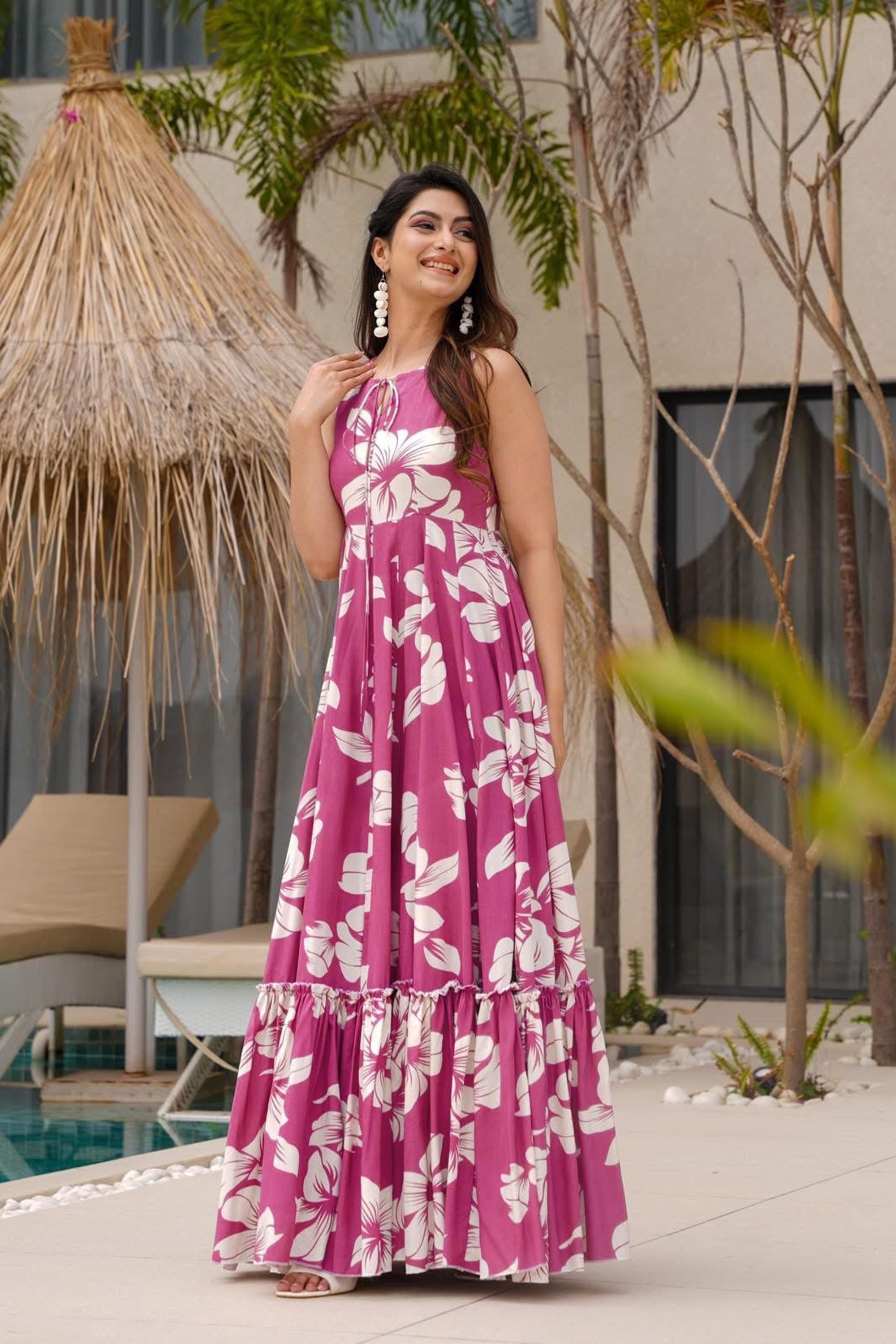 PRU30595 Heavy Rayon Digital Anarkali Gown | Fully Flared Design with Covered Back