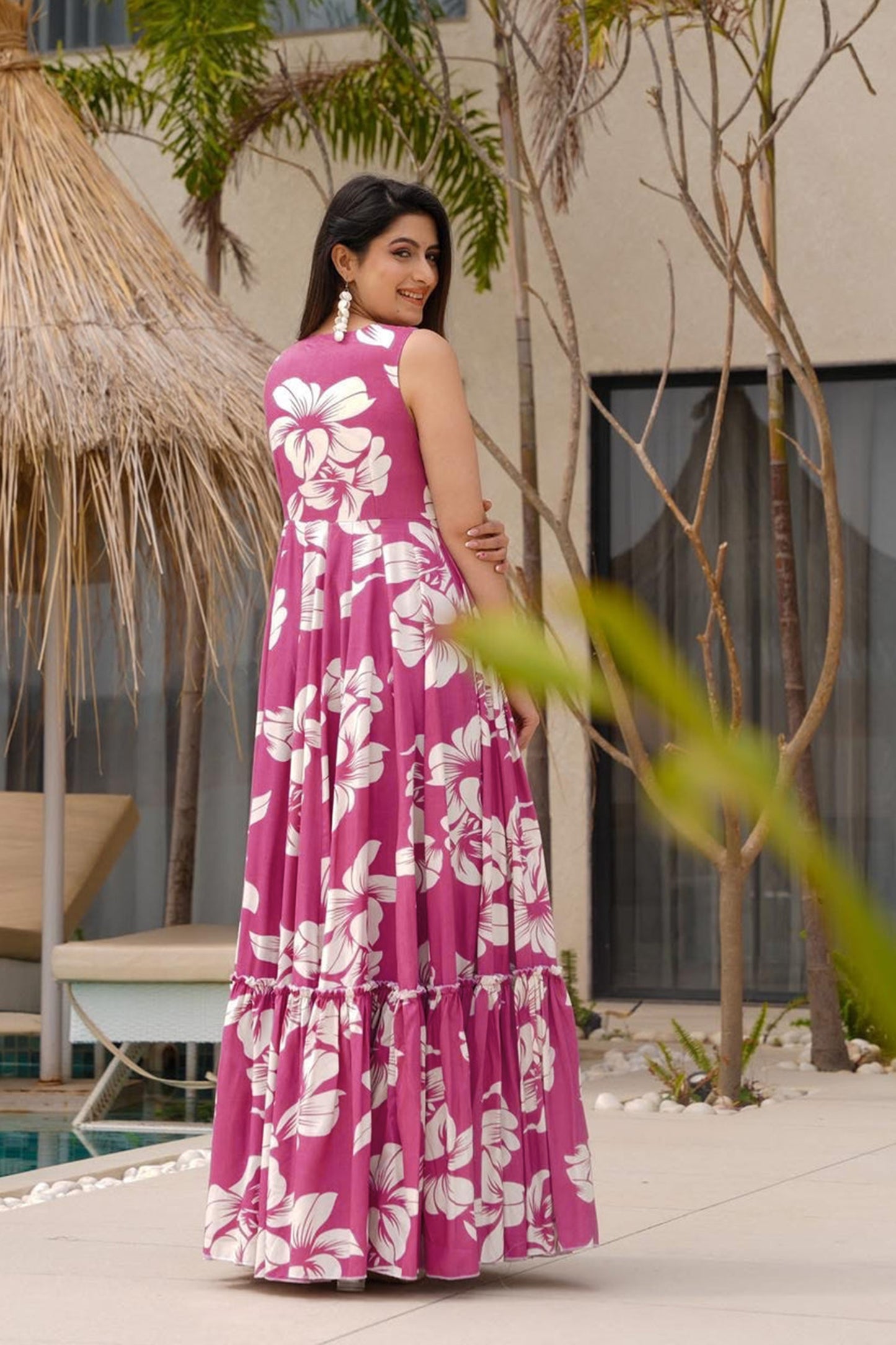 Heavy Rayon Digital Anarkali Gown | Fully Flared Design with Covered Back
