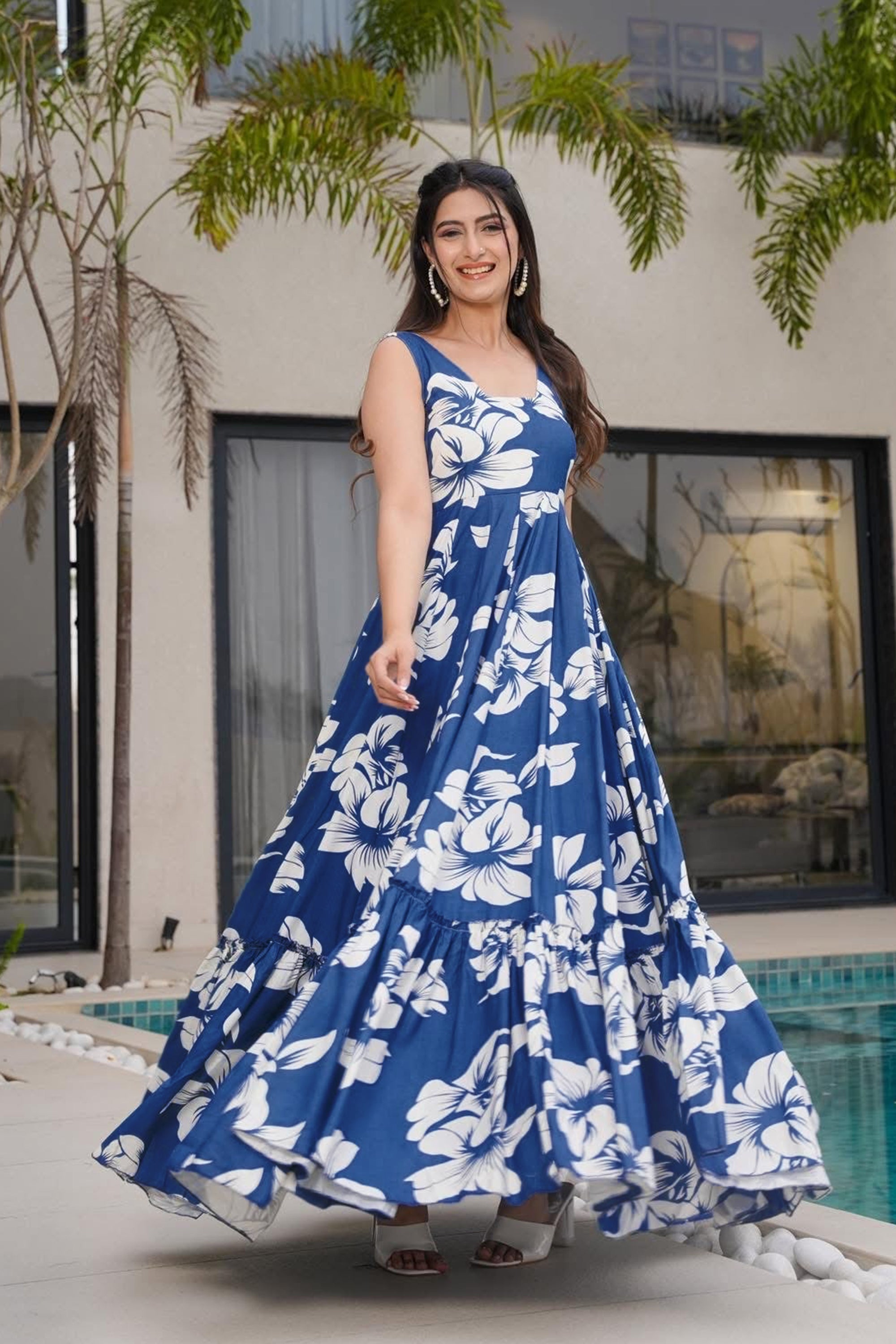 PRU30596 Heavy Rayon Digital Anarkali Gown | Fully Flared Festive Wear