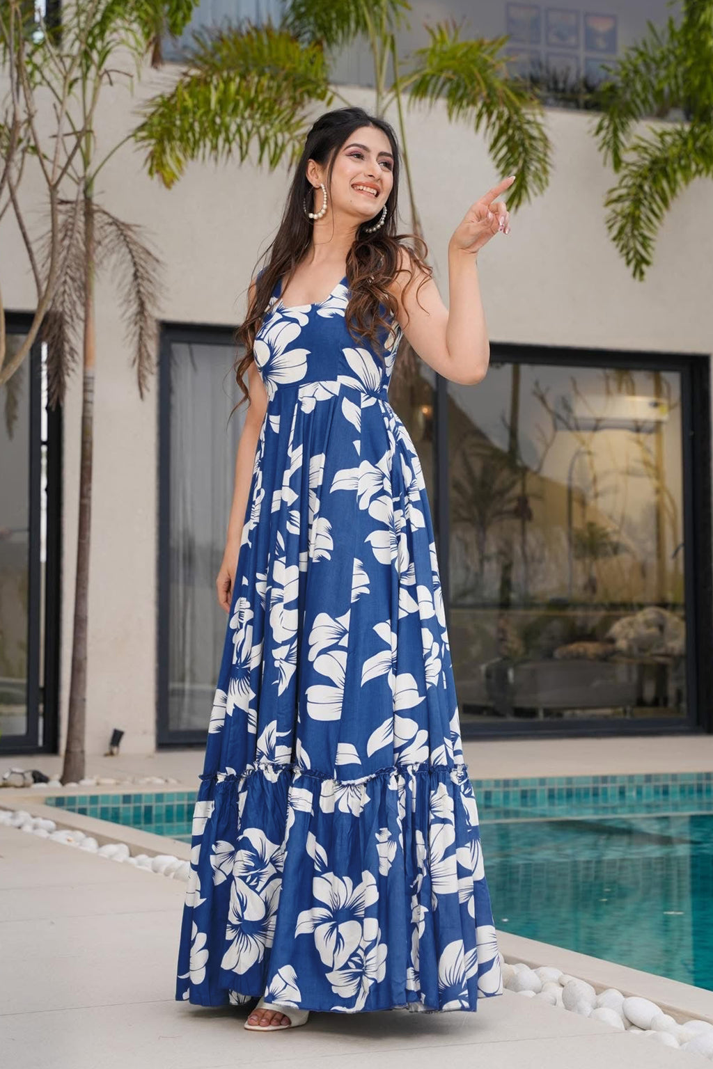 PRU30596 Heavy Rayon Digital Anarkali Gown | Fully Flared Festive Wear