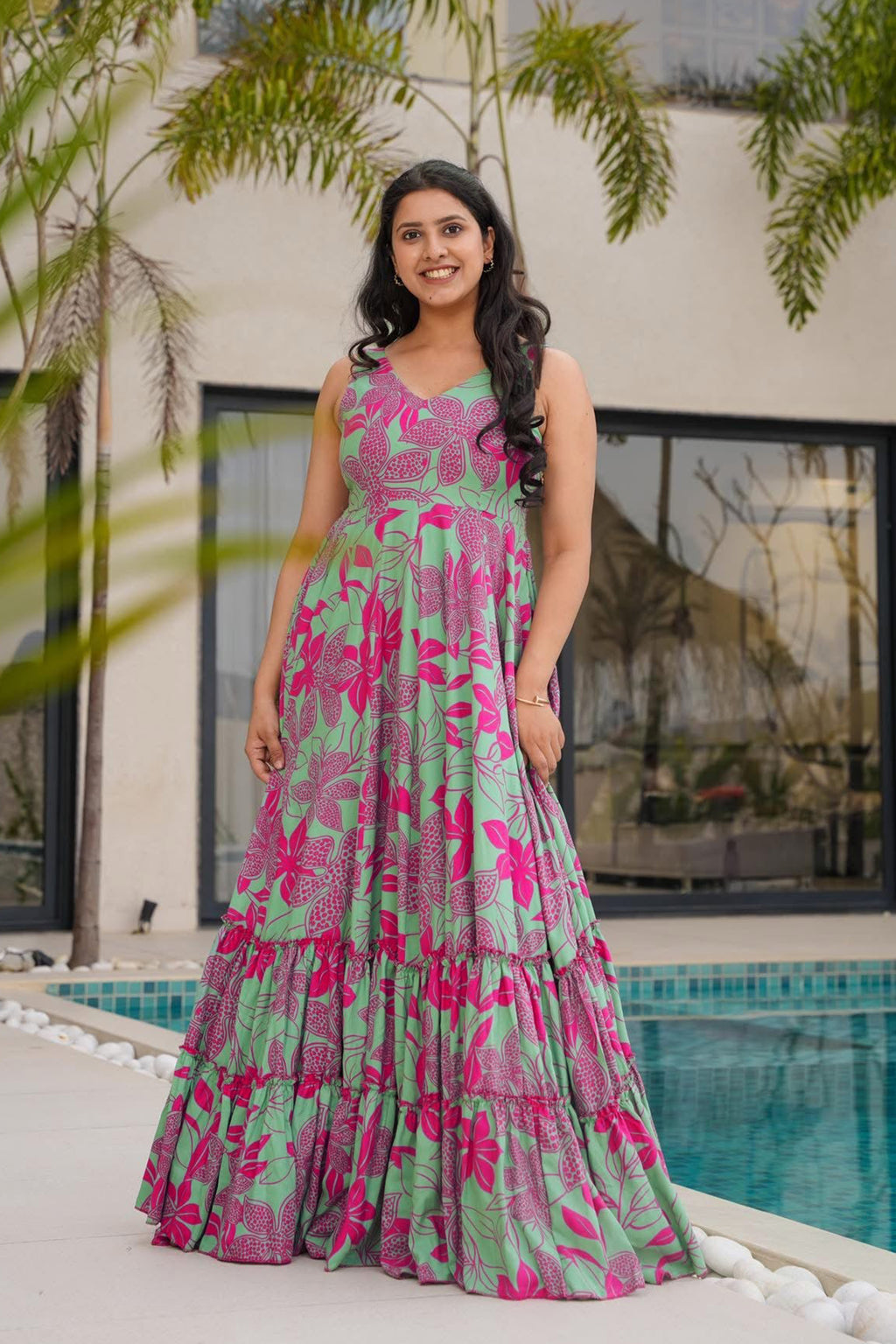 PRU30598 Heavy Rayon Digital Anarkali Gown | Fully Flared Festive Ensemble