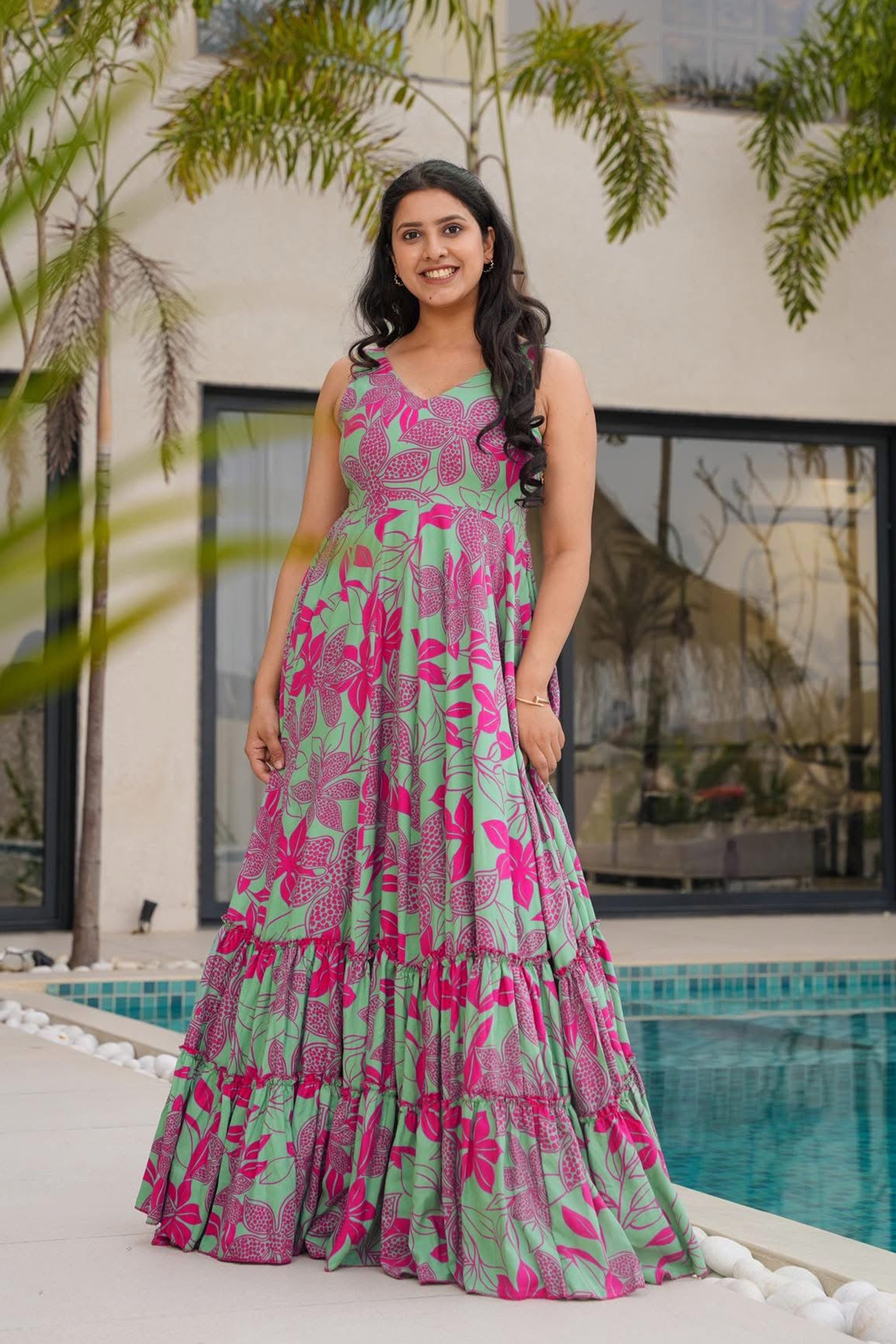 PRU30598 Heavy Rayon Digital Anarkali Gown | Fully Flared Festive Ensemble