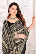 Black Georgette Saree | Heavy Resham & Jari Embroidery with Work Blouse