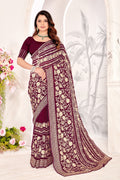 Maroon Georgette Saree | Heavy Resham & Jari Embroidery with Work Blouse