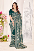 Rama Georgette Saree | Heavy Resham & Jari Embroidery with Work Blouse
