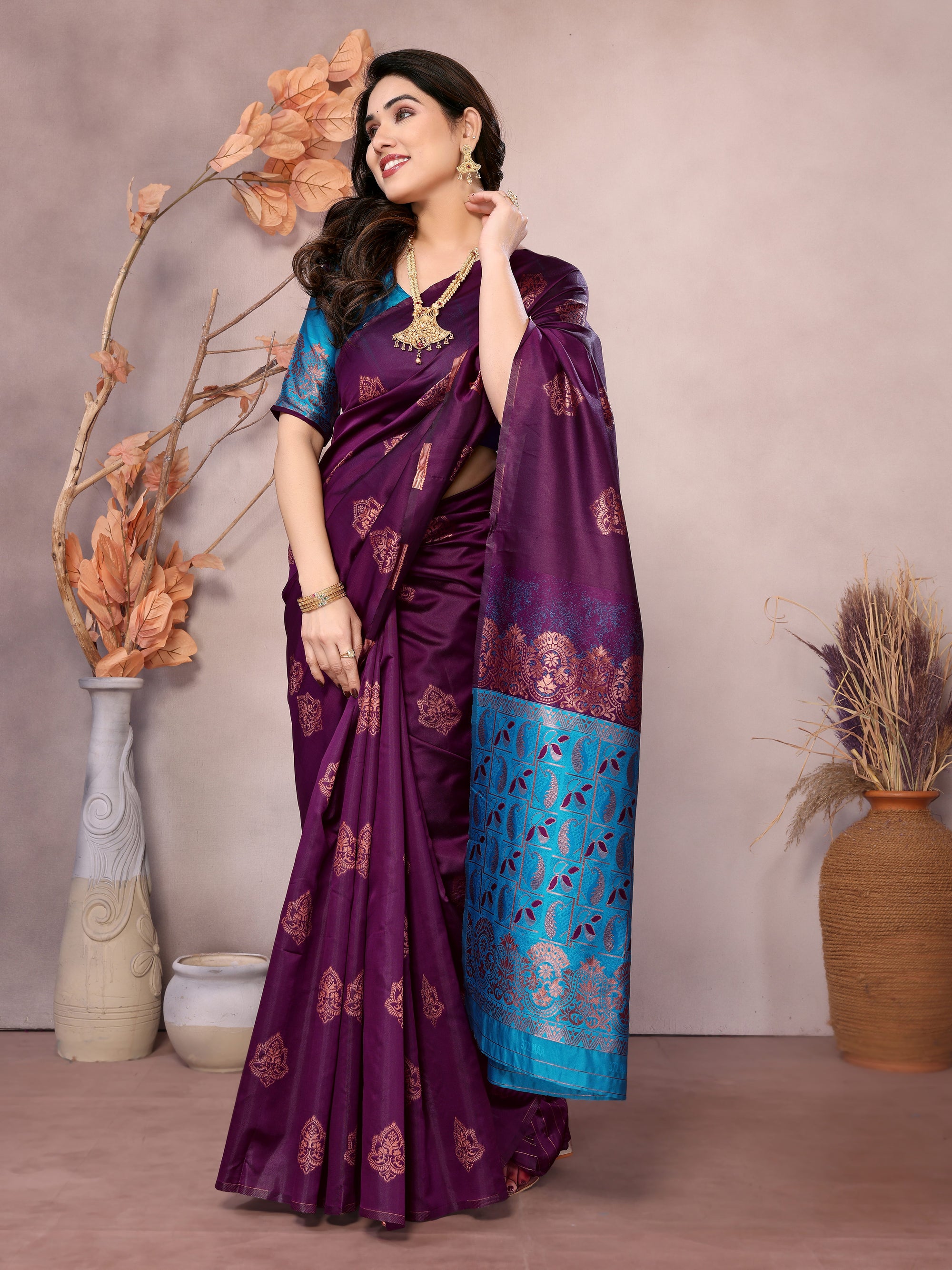Wine Banarasi Silk Woven Saree | Traditional Weaving Artistry