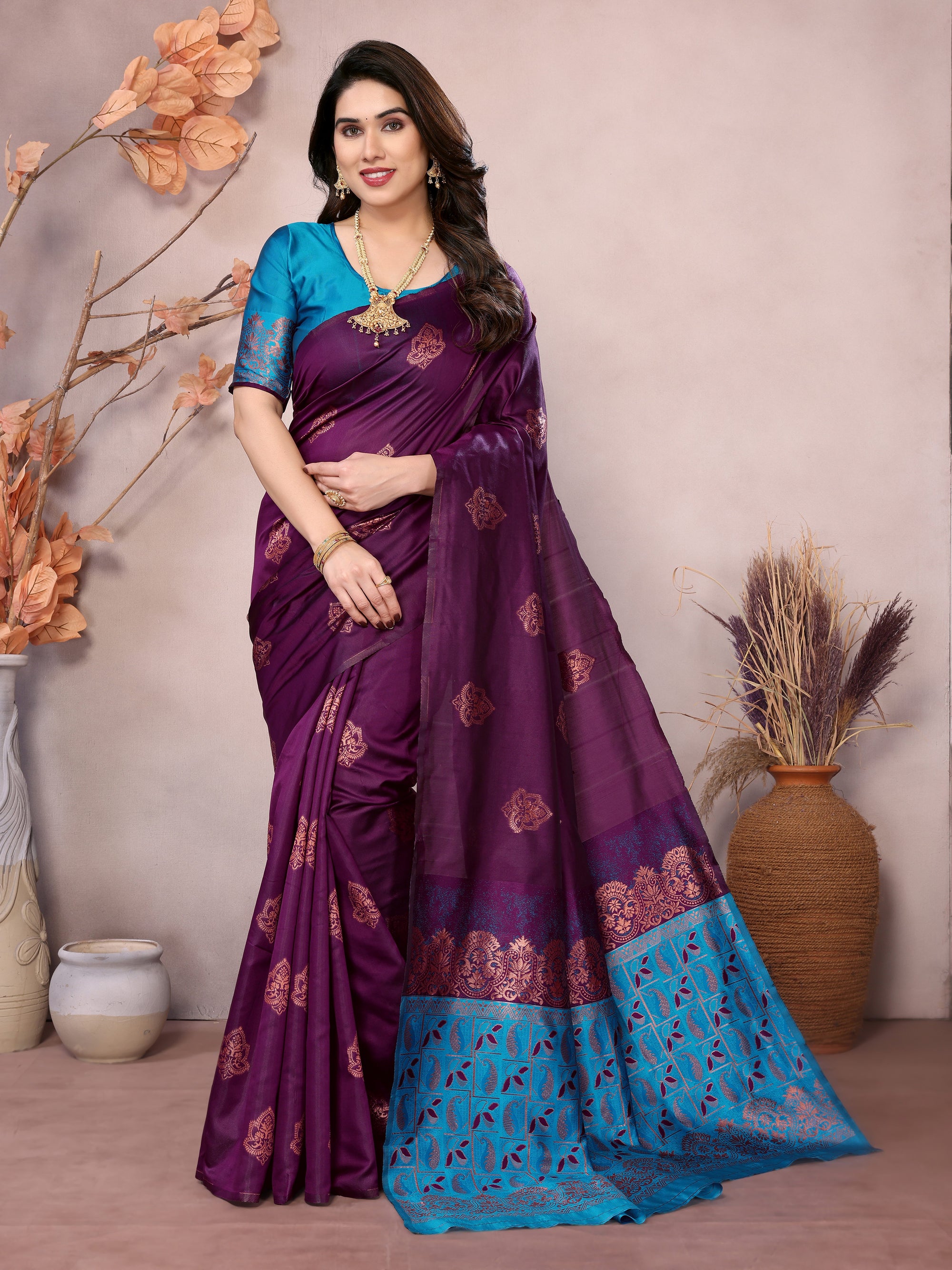 Wine Banarasi Silk Woven Saree | Traditional Weaving Artistry