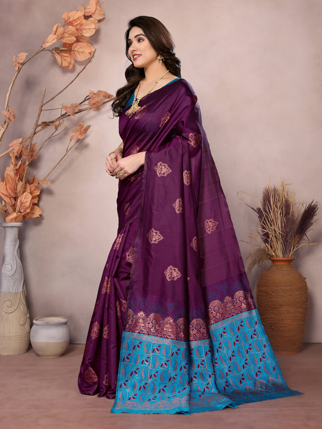 Wine Banarasi Silk Woven Saree | Traditional Weaving Artistry