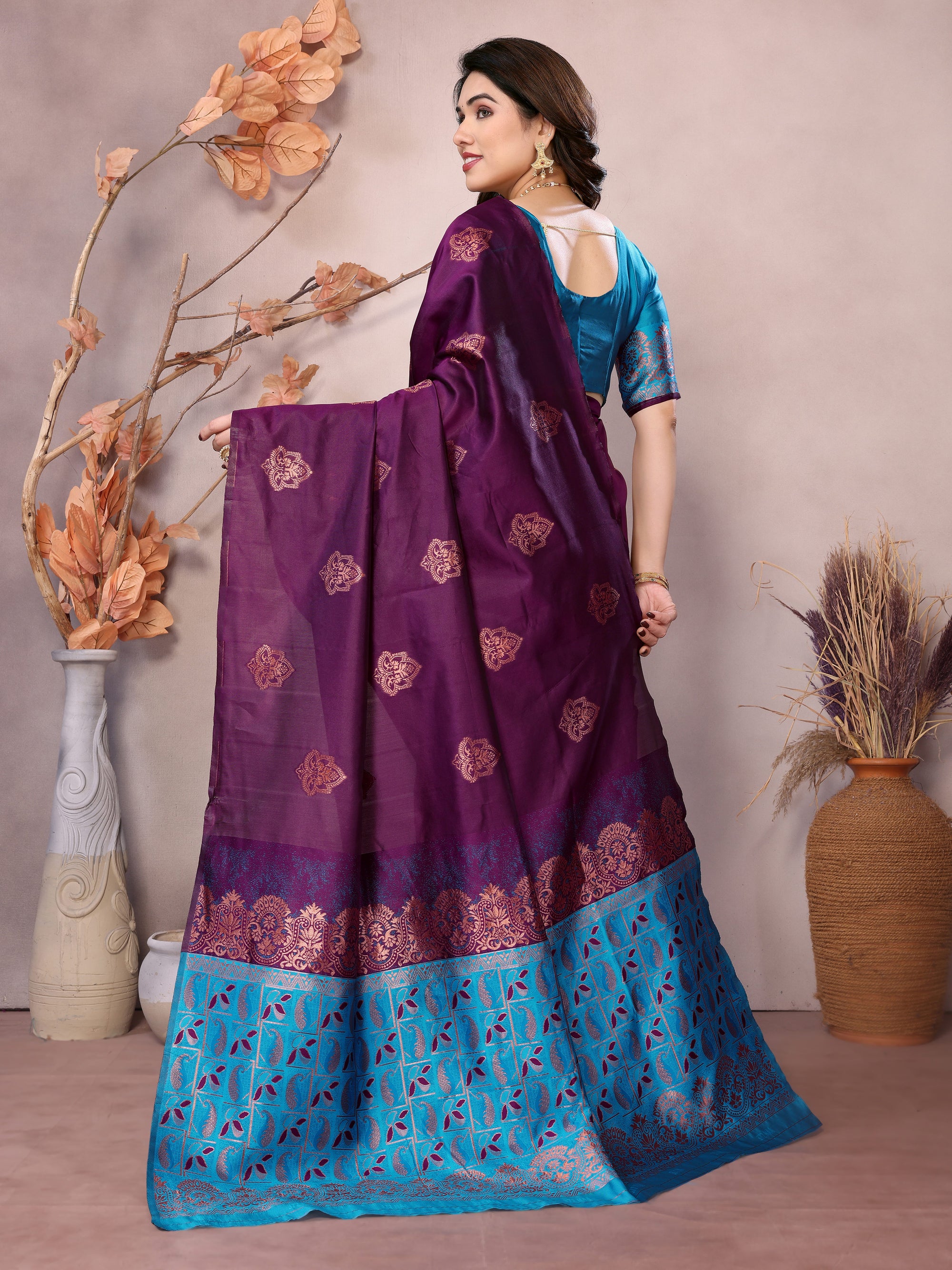 Wine Banarasi Silk Woven Saree | Traditional Weaving Artistry