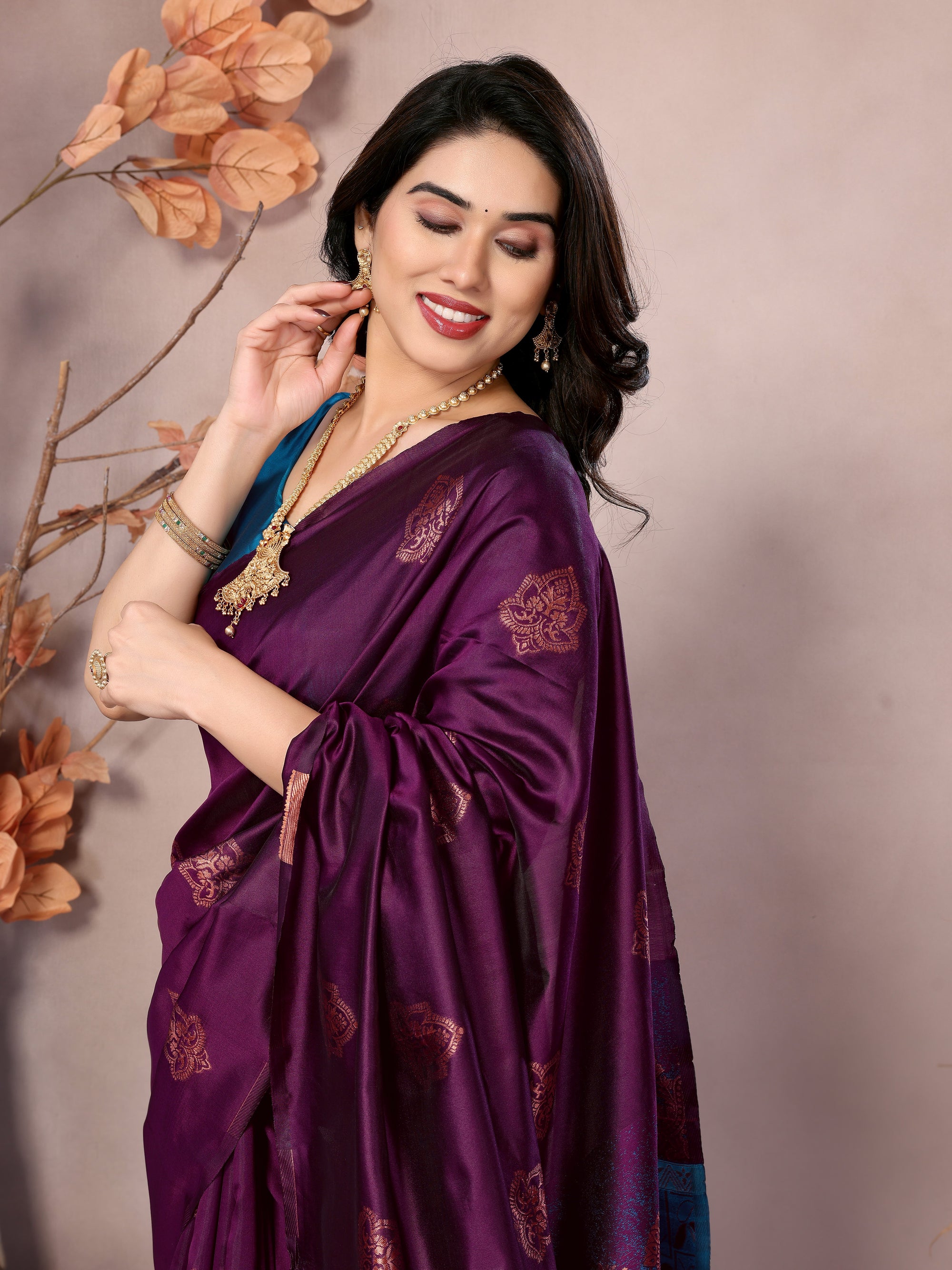 Wine Banarasi Silk Woven Saree | Traditional Weaving Artistry