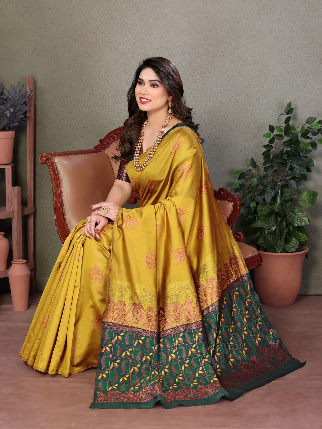 Green Mustard Banarasi Silk Woven Saree | Vibrant Traditional Elegance
