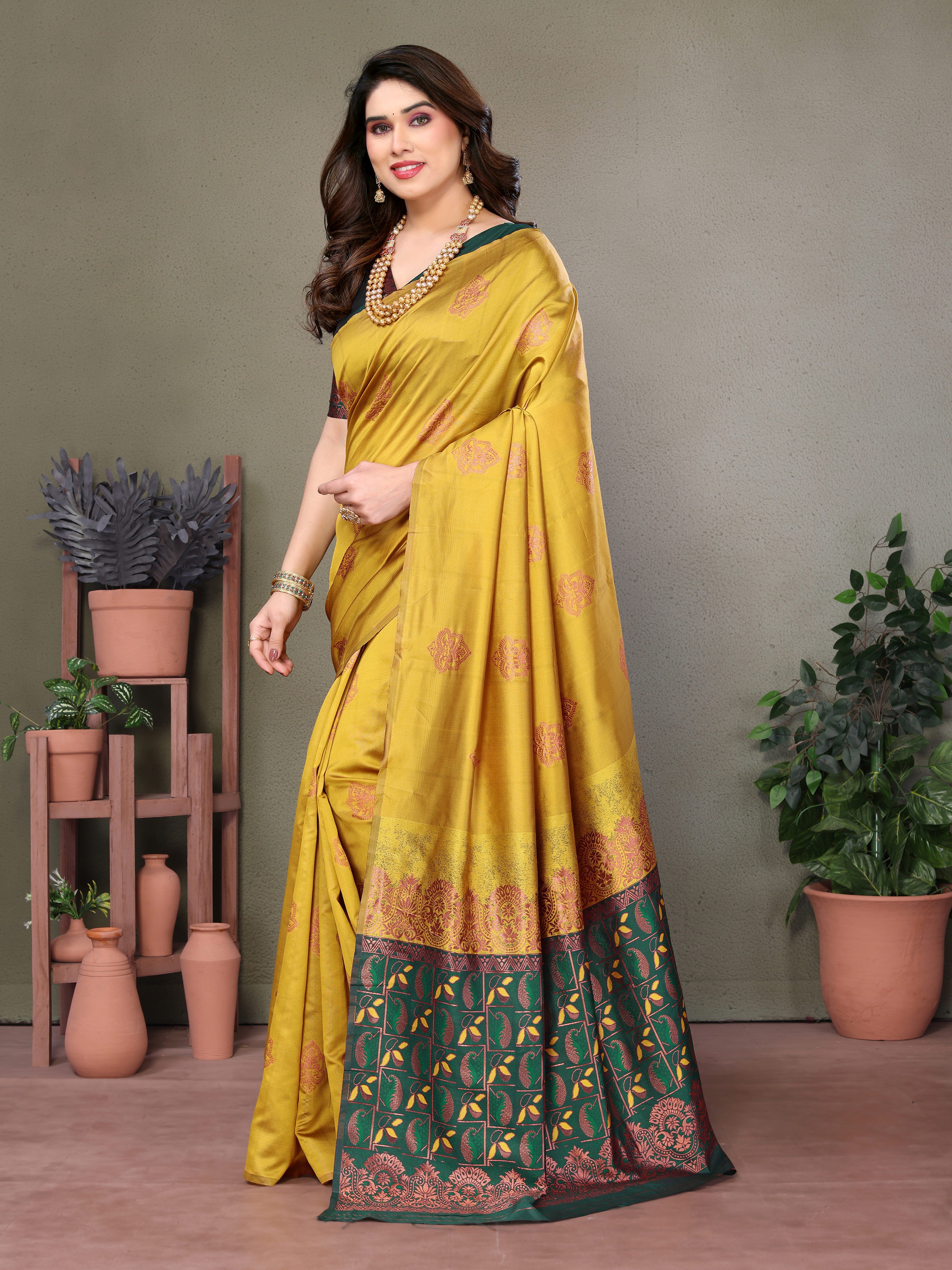 Green Mustard Banarasi Silk Woven Saree | Vibrant Traditional Elegance
