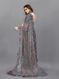 Sophisticated Grey Georgette Printed Ruffal Saree | Bagnlori Blouse