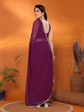 Purple Georgette Solid Saree | Mirror Border Royalty