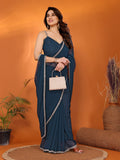 Rama Georgette Solid Saree | Mirror Border Serenity