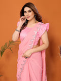 Blush Pink Georgette Saree | Mirror Work Elegance with Banglori Blouse