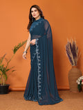 Serene Rama Georgette Saree | Mirror Work Tranquility with Banglori Blouse