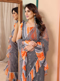 Ethereal Grey Net Saree | Mirror Work Elegance with Ruffle Detailing