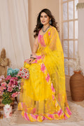 Sunny Yellow Net Saree | Mirror Work Radiance with Ruffle Detailing