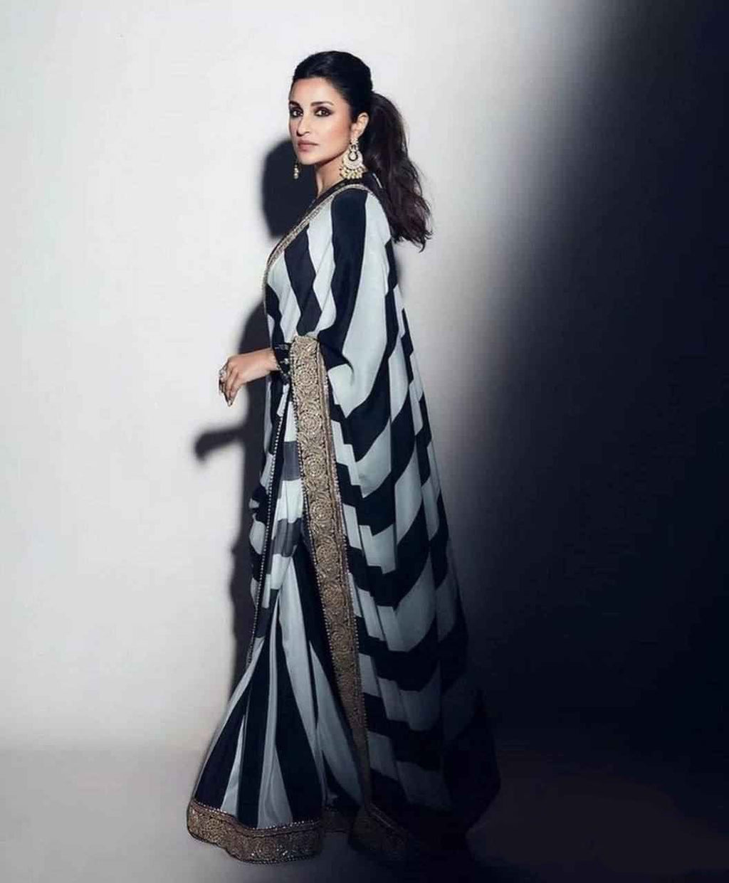Midnight Black Georgette Saree | Embroidered Banglori Blouse Elegance