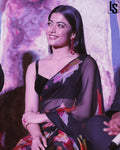 Midnight Black Digital Print Saree | Satin Patta Splendor