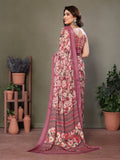 Rose Gold Digital Print Saree | Satin Patta Radiance