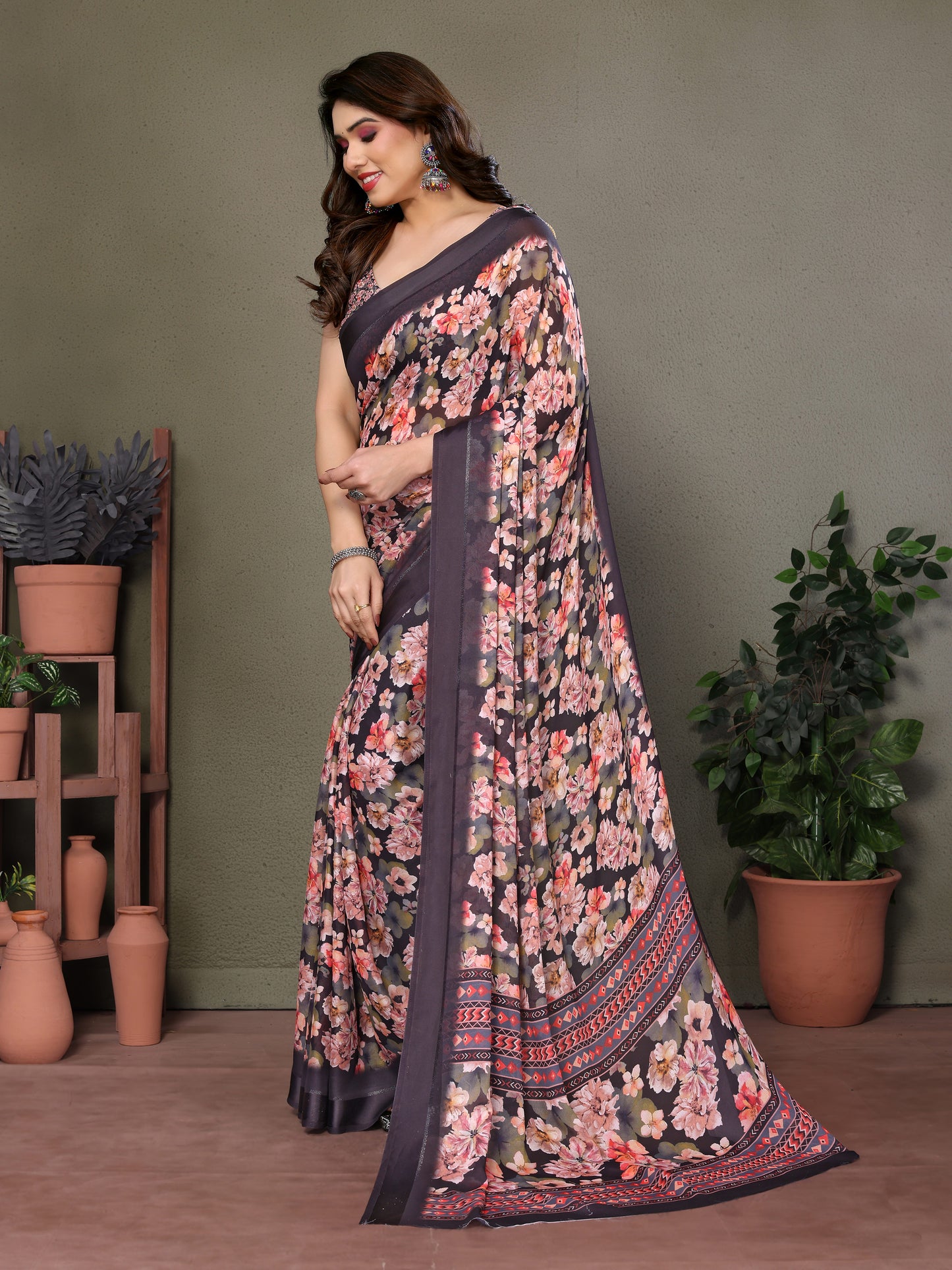 Classic Black Georgette Saree | Banglori Blouse Sophistication