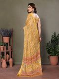 Sunshine Yellow Digital Print Saree | Satin Patta Joy
