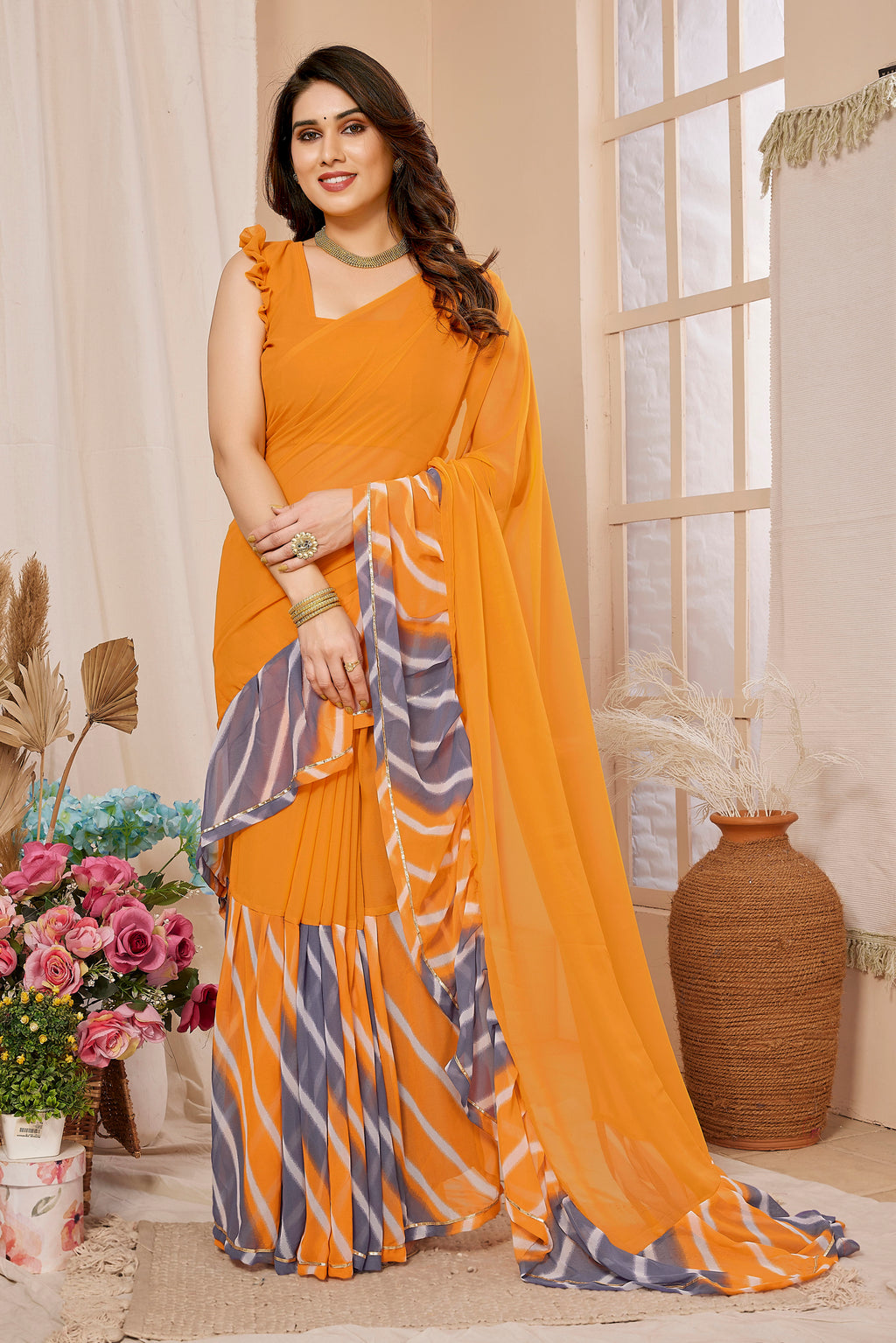 Sunshine Yellow Georgette Ruffal Saree | Elegant Draping Excellence
